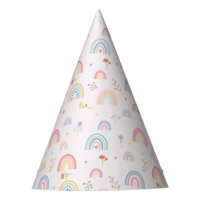 Pastel Rainbows Girly Wildblumen & Herz Partyhütchen (Vorderseite)