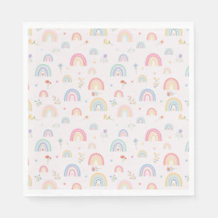 Pastel Rainbows Girly Wildblumen & Herz Serviette