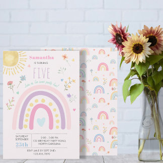 Pastel Rainbows Girly Wildblumen hören Geburtstag Einladung