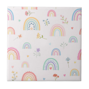 Pastel Rainbows Wildblumen Hearts Girly Kinderzimm Fliese