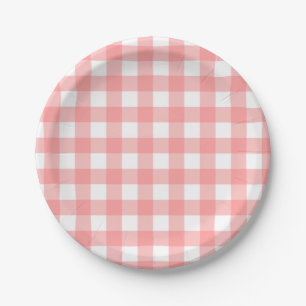 Pastel Raspberry Red Oaster Kariertes Muster Pappteller