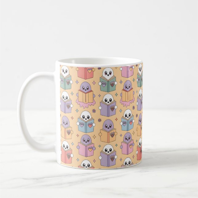 Pastel Reading Retro Ghosts Muster Kaffeetasse (Links)
