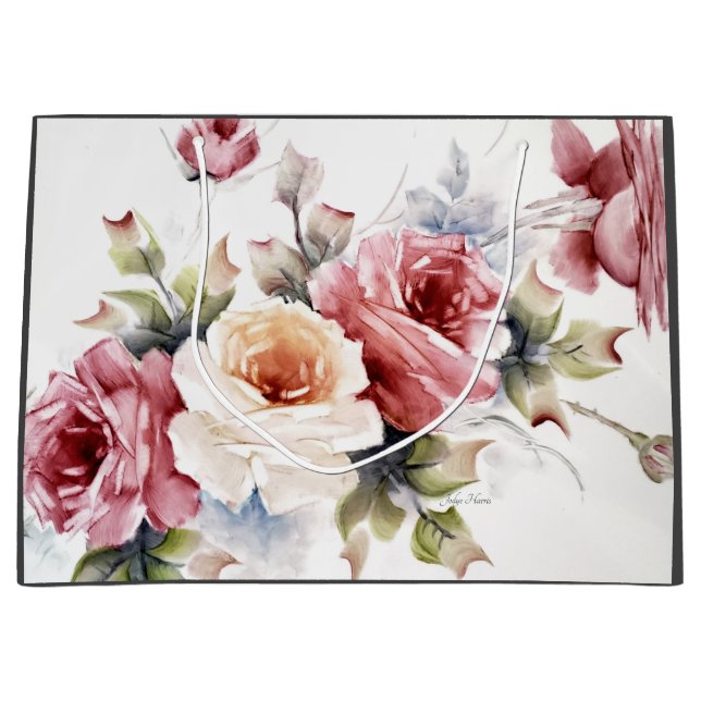 Pastel Red & Cream Rose Geschenktasche Große Geschenktüte (Vorderseite)