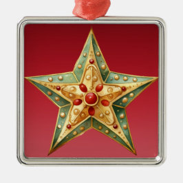 PASTEL RED GREEN GOLD POINED CHRISTMAS STAR ORNAMENT AUS METALL