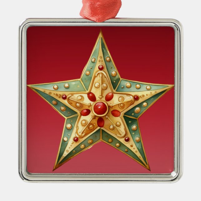 PASTEL RED GREEN GOLD POINED CHRISTMAS STAR ORNAMENT AUS METALL (Vorne)