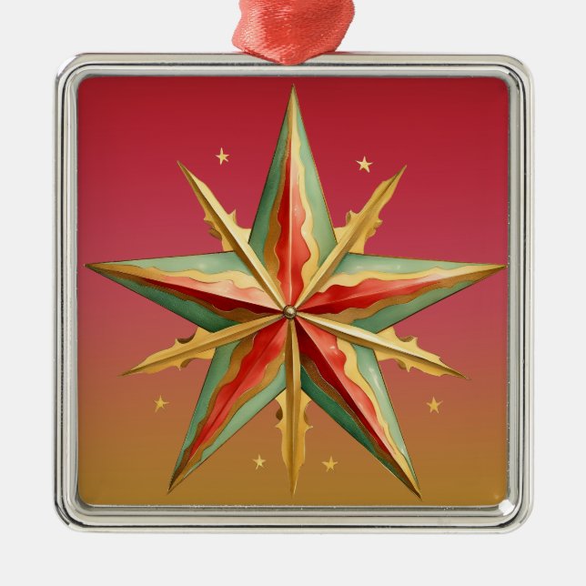 PASTEL RED GREEN GOLD POINED CHRISTMAS STAR ORNAMENT AUS METALL (Vorne)
