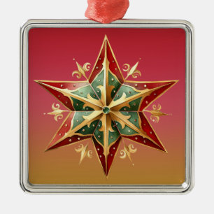 PASTEL RED GREEN GOLD POINED CHRISTMAS STAR ORNAMENT AUS METALL
