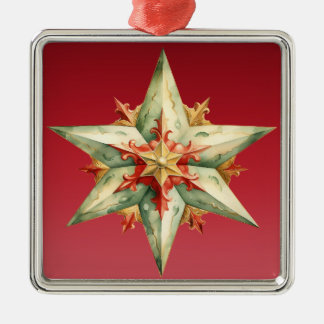 PASTEL RED GREEN GOLD POINED CHRISTMAS STAR ORNAMENT AUS METALL