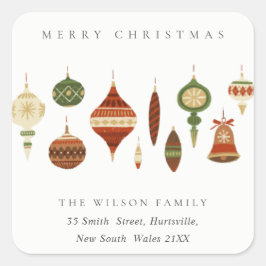 PASTEL RED GREEN STAR STAR STERNE ORNAMENTS ADRESS QUADRATISCHER AUFKLEBER