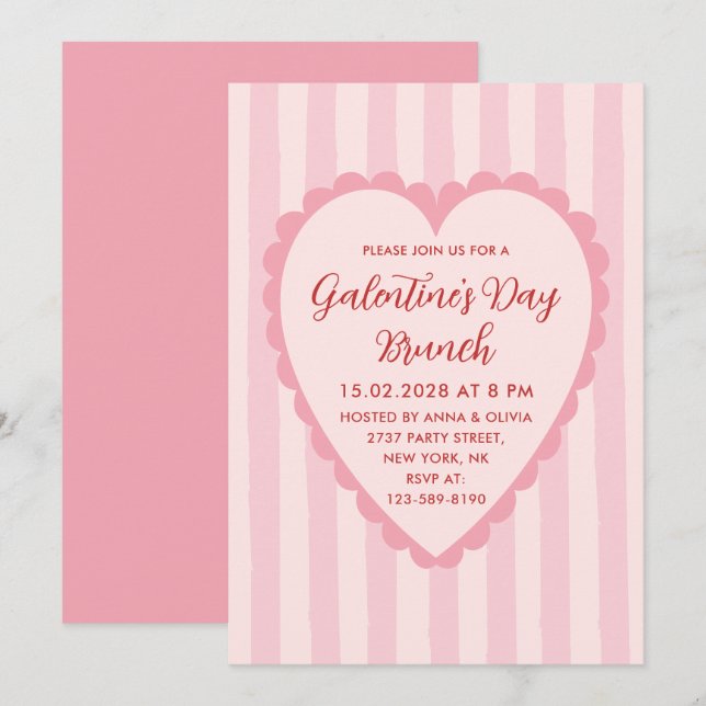 Pastel Red Pink Hand Drawn Galentine's Day Brunch Einladung (Vorne/Hinten)
