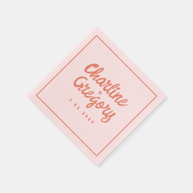 Pastel Red pink Handwriting Retro Wedding Napkins Serviette (Ecke)