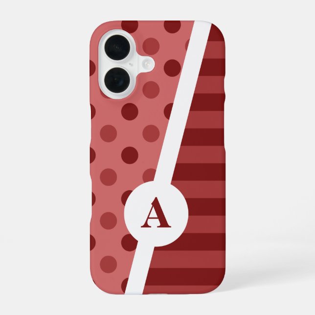 Pastel Red Polka Dot and Strip Pattern iPhone 16 Hülle (Rückseite)