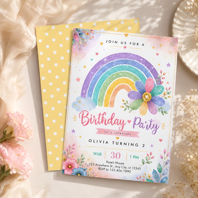 Pastel-Regenbogen 2. Geburtstag Einladung (Von Creator hochgeladen)