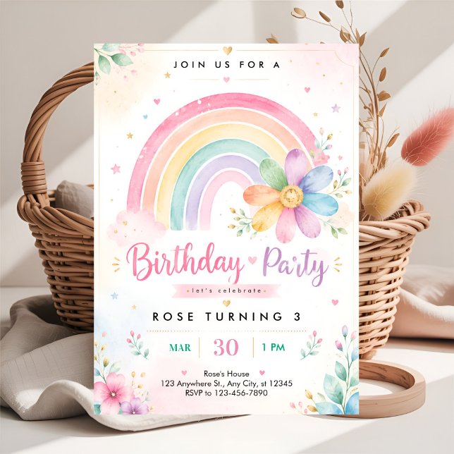 Pastel Regenbogen 3. Geburtstag Einladung (Von Creator hochgeladen)