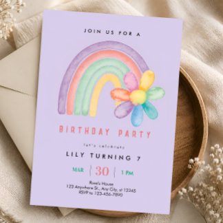 Pastel Regenbogen 7. Geburtstag Einladung