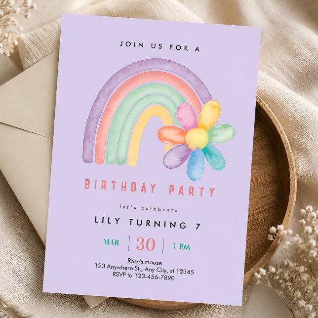Pastel Regenbogen 7. Geburtstag Einladung (Von Creator hochgeladen)
