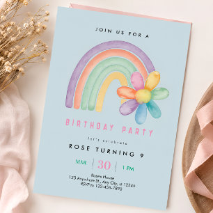 Pastel Regenbogen 9. Geburtstag Einladung
