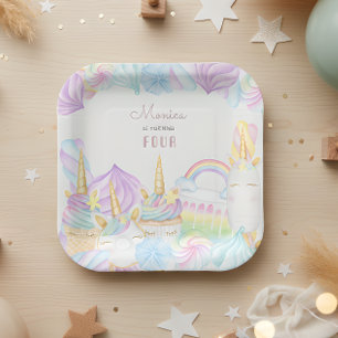 Pastel Regenbogen Aquarell Einhorn Geburtstag süß Pappteller