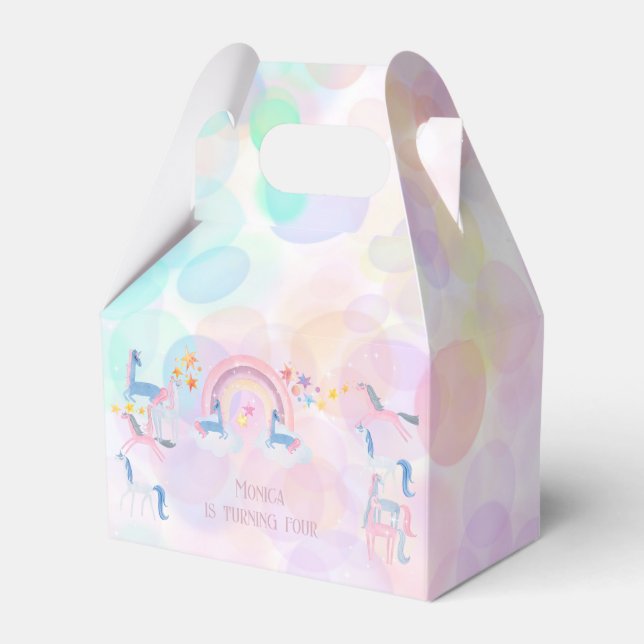 Pastel Regenbogen Aquarellfarbe Einhorn Kindergebu Geschenkschachtel (Vorderseite)