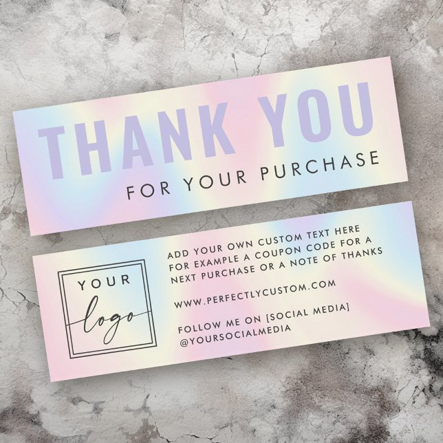 Pastel Regenbogen benutzerdefiniertes Logo danke e (Pastel rainbow custom logo thank you insert card)