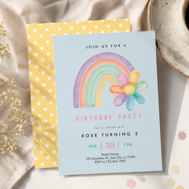 Pastel Regenbogen-Blume 2. Geburtstag Einladung (Von Creator hochgeladen)