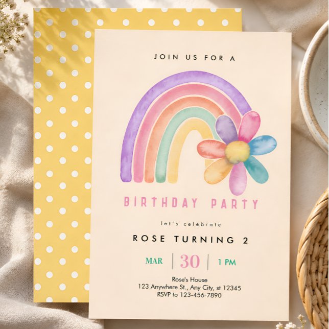 Pastel Regenbogen-Blume 2. Geburtstag Einladung (Von Creator hochgeladen)