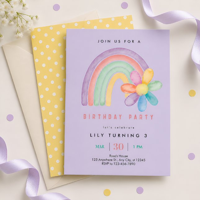 Pastel-Regenbogen-Blumen 3. Geburtstag Einladung (Von Creator hochgeladen)