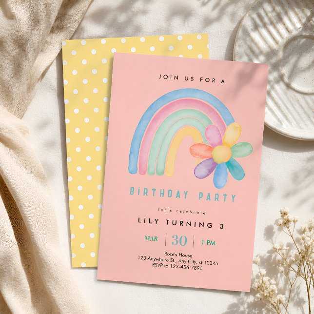 Pastel-Regenbogen-Blumen 3. Geburtstag Einladung (Von Creator hochgeladen)