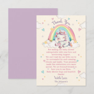 Pastel Regenbogen Einhorn Baby Shower Dankeskarte