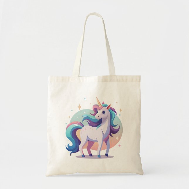 Pastel Regenbogen Einhorn im Cartoon-Stil Tragetasche (Vorne)