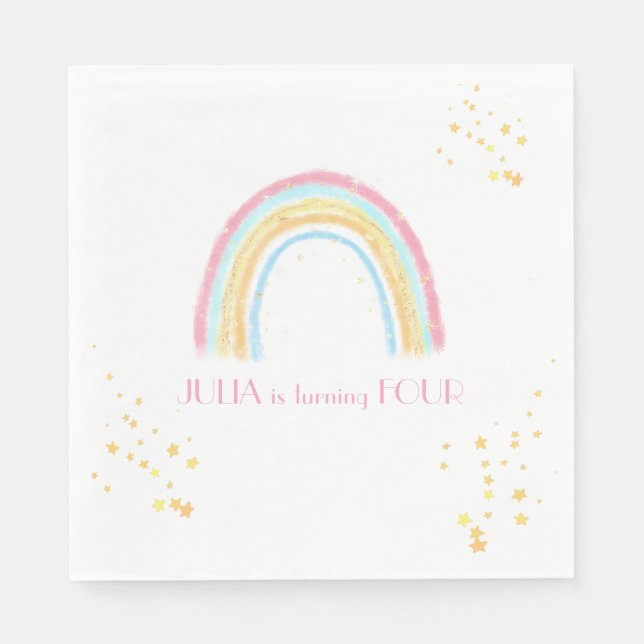 Pastel Regenbogen funkelnd Geburtstag Serviette (Vorderseite)