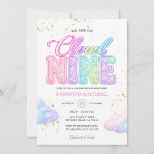 Pastel-Regenbogen-Glitter-Buchstaben-Geschlechtsen Einladung
