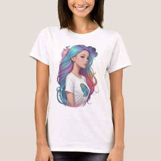 Pastel-Regenbogen-Haarmädchen Radiant Happiness T- T-Shirt