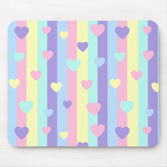 Pastel-Regenbogen-Herzen Mousepad (Vorne)