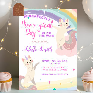 Pastel-Regenbogen-Katzeneinhorn-Baby-Party Einladung