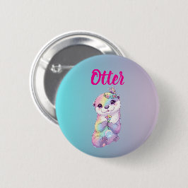 Pastel-Regenbogen-Kawaii-Otter-Kinder-Geburtstags- Button
