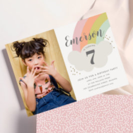 Pastel Regenbogen Kindergeburt Foto Einladung