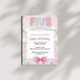 Pastel Regenbogen Pailletten Glitter Mädchen 5. Ge Einladung