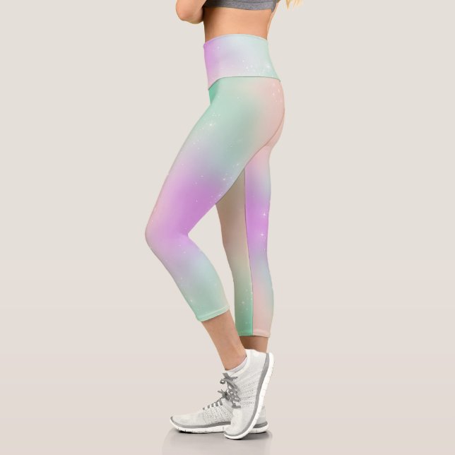 Pastel Regenbogen Swirbel Silberstar niedlich rosa Capri Leggings (Links)