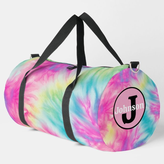 Pastel-Regenbogen-Tie-Dye-Mädchen-Monogramm person Duffle Bag (Linke Ecke)