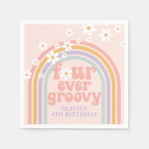 Pastel Regenbogen Vier mal Groovy 4. Geburtstag Serviette