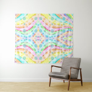 Pastel-Regenbogen von Ribbons und Blasen Wandteppich