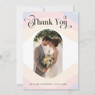 Pastel-Regenbogenbogen-Foto & Retro-Schrift Hochze Dankeskarte