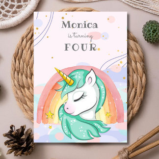 Pastel Regenbogenfarbe Einhorn Geburtstag Einladung