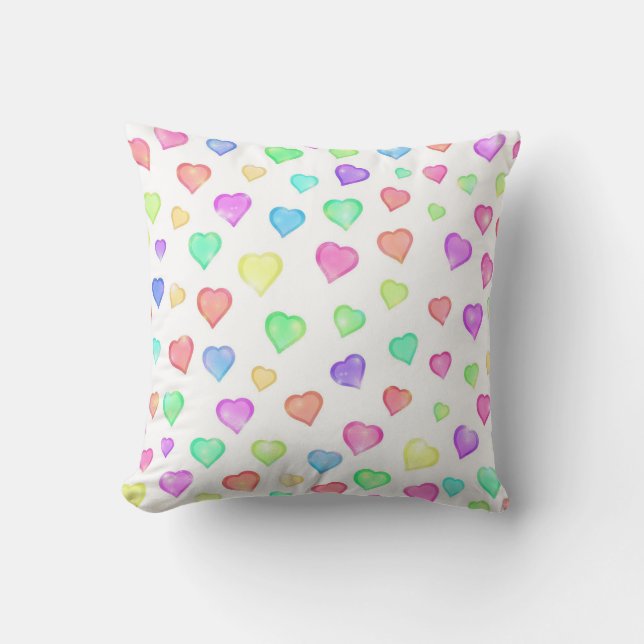 Pastel Regenbogenherzen Kissen (Vorderseite)