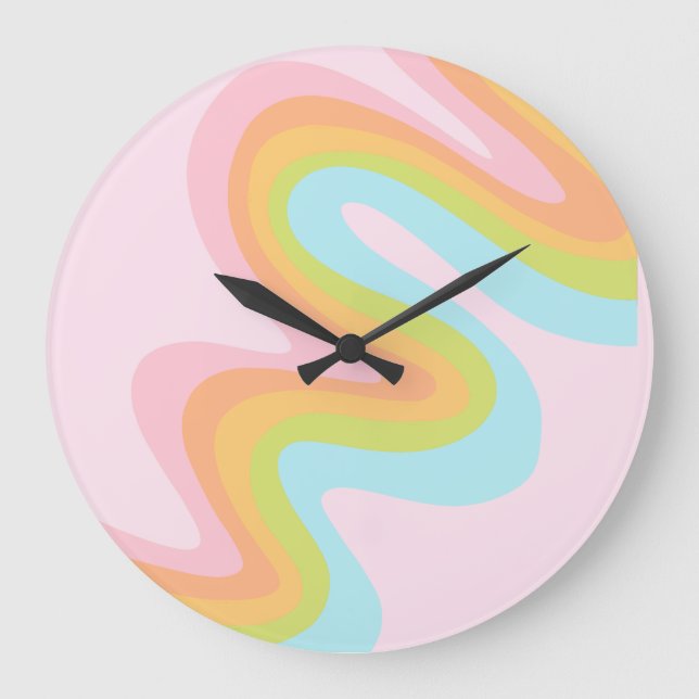 Pastel-Regenbogenkniggle Große Wanduhr (Vorderseite)