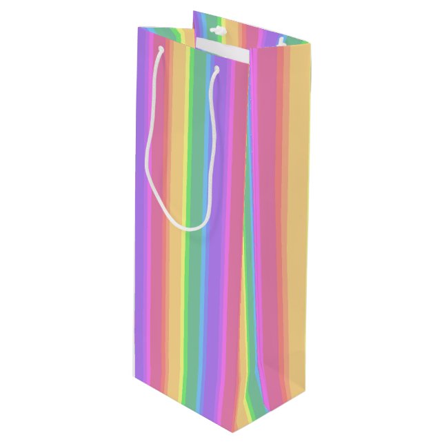 Pastel-Regenbogenstreifen Geschenktüte Für Weinflaschen (Vorderseite Schrägansicht)