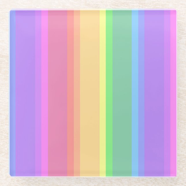 Pastel-Regenbogenstreifen Glasuntersetzer (Vorderseite)