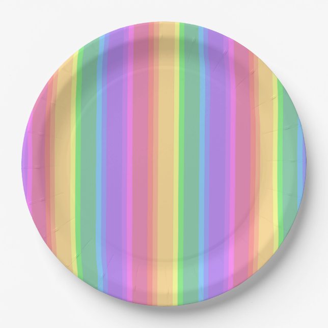 Pastel-Regenbogenstreifen Pappteller (Vorderseite)