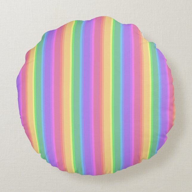 Pastel-Regenbogenstreifen Rundes Kissen (Rückseite)